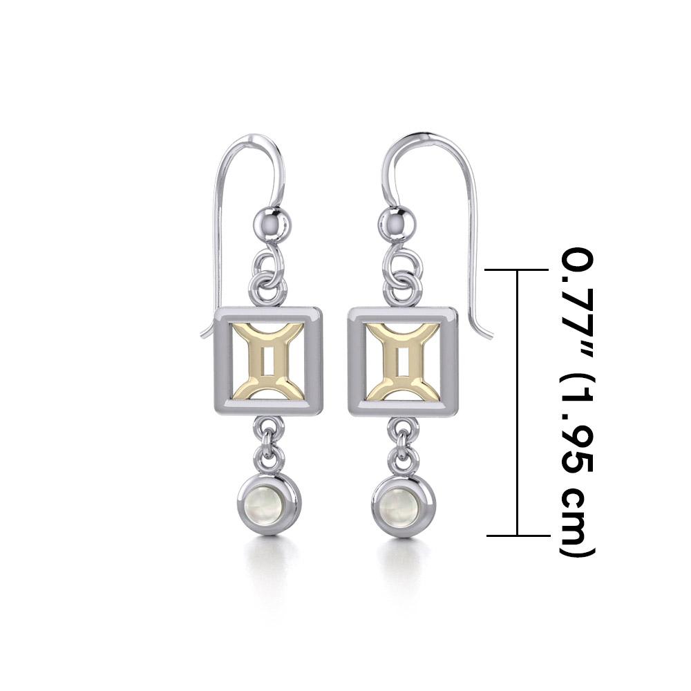 Gemini Zodiac Sign Silver and Gold Earrings Jewelry with Mother of Pearl MER1771 - Peter Stone Wholesale