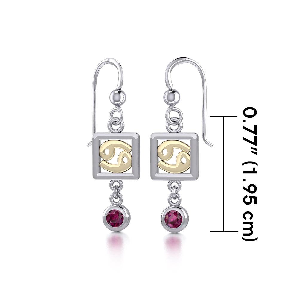 Cancer Zodiac Sign Silver and Gold Earrings Jewelry with Ruby MER1772 - Peter Stone Wholesale