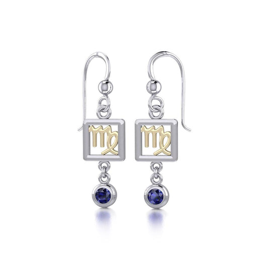 Virgo Zodiac Sign Silver and Gold Earrings Jewelry with Sapphire MER1774 - Peter Stone Wholesale