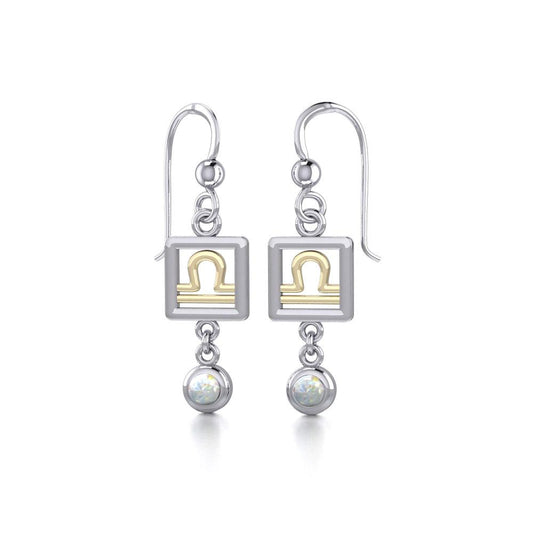Libra Zodiac Sign Silver and Gold Earrings Jewelry with Opal MER1775 - Peter Stone Wholesale