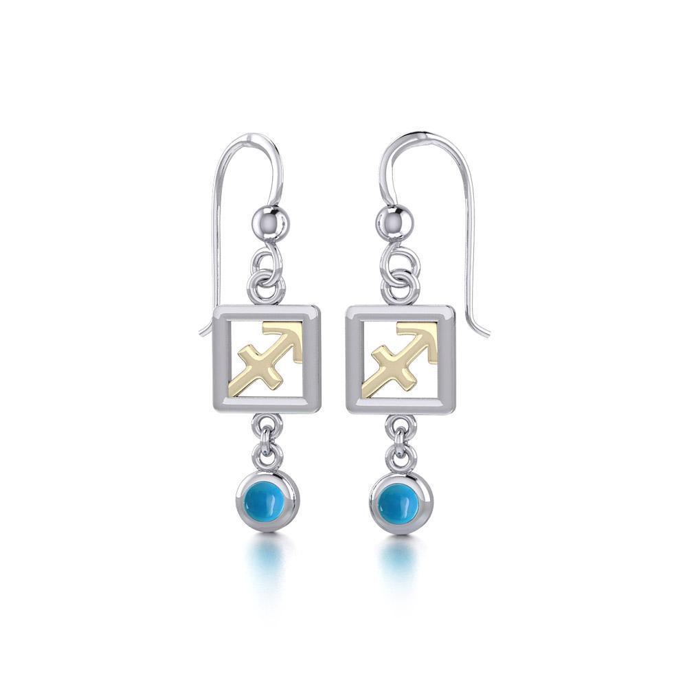 Sagittarius Zodiac Sign Silver and Gold Earrings Jewelry with Turquoise MER1777 - Peter Stone Wholesale