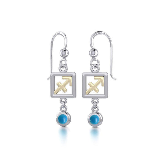 Sagittarius Zodiac Sign Silver and Gold Earrings Jewelry with Turquoise MER1777 - Peter Stone Wholesale