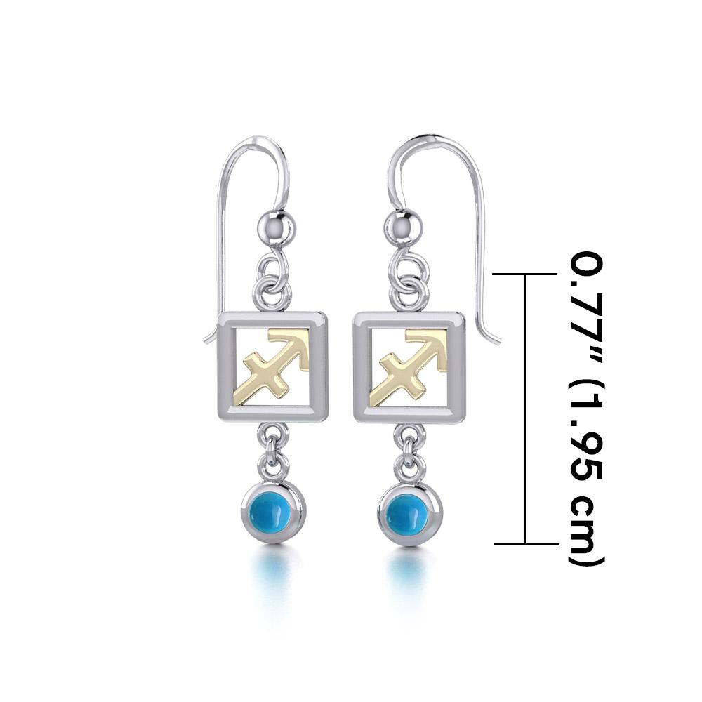 Sagittarius Zodiac Sign Silver and Gold Earrings Jewelry with Turquoise MER1777 - Peter Stone Wholesale