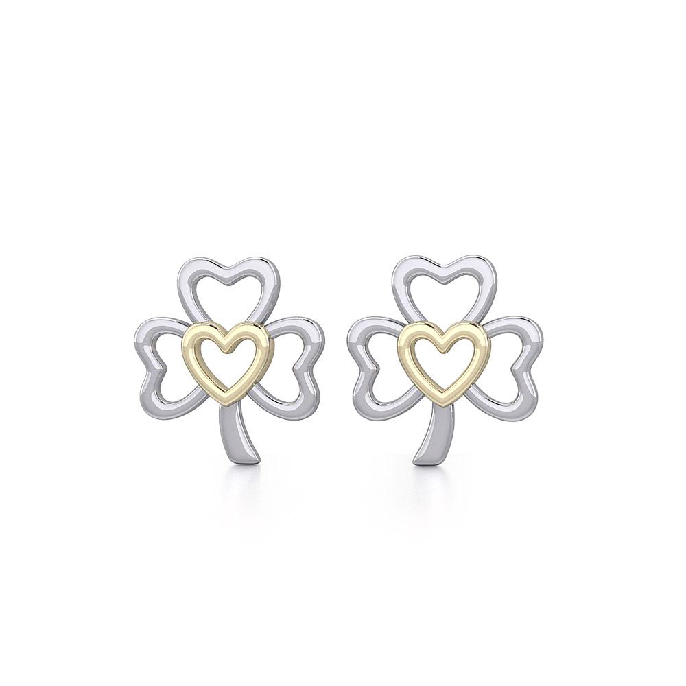 The Golden Heart in Shamrock Silver Post Earrings MER1778 - Peter Stone Wholesale