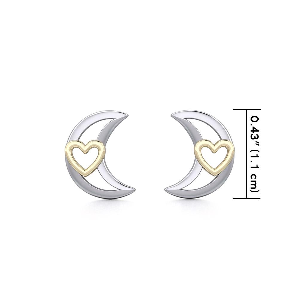 The Golden Heart in Crescent Moon Silver Post Earrings MER1779 - Peter Stone Wholesale
