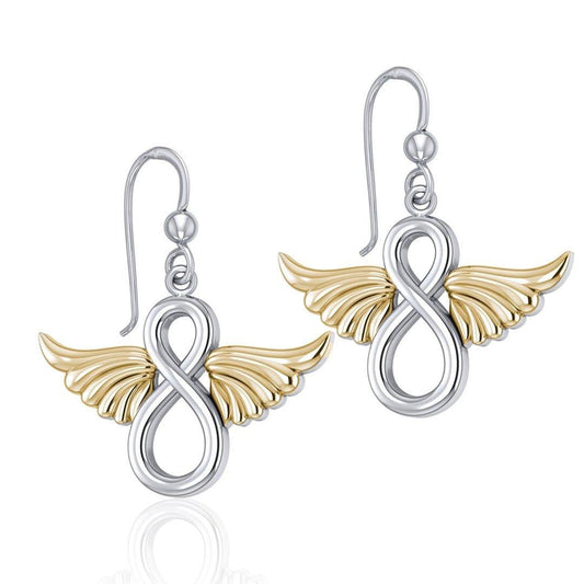 Angel Wings and Infinity Symbol Silver and Gold Earrings MER1781 - Peter Stone Wholesale