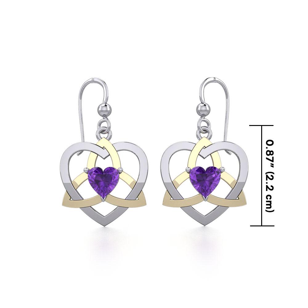 The Celtic Trinity Heart Silver and Gold Earrings with Gemstone MER1788 - Peter Stone Wholesale