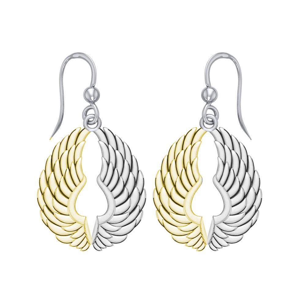 14 Karat Gold Plated on Sterling Silver Angel Wings Earrings MER1828 Earrings