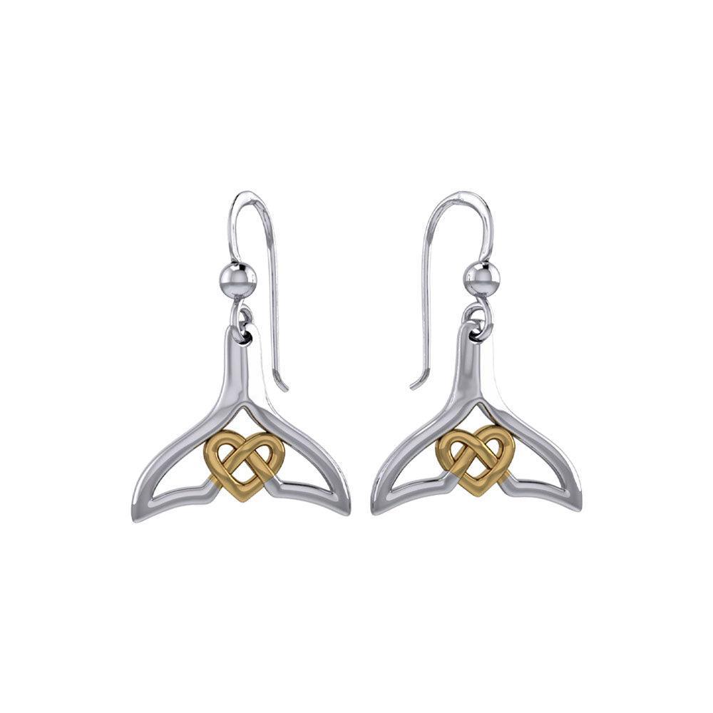Whale Tail and Celtic Heart Silver with 14K Gold Accent Earrings MER2163 - peterstone.dropshipping