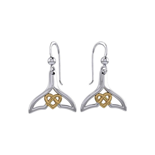 Whale Tail and Celtic Heart Silver with 14K Gold Accent Earrings MER2163 - peterstone.dropshipping