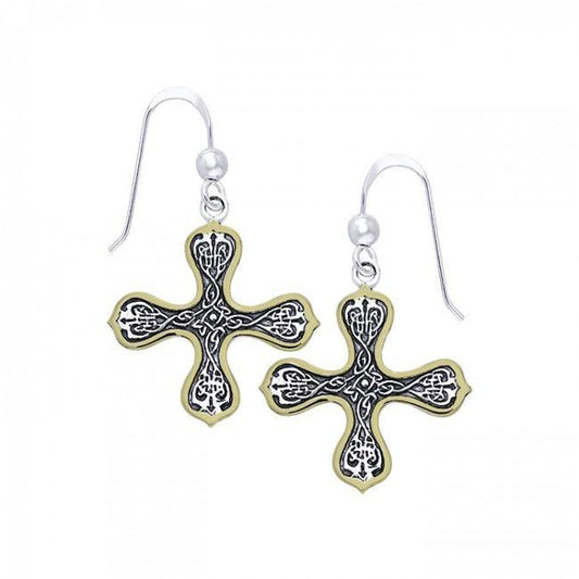 Celtic Cross Gold Accent Silver Earrings MER468