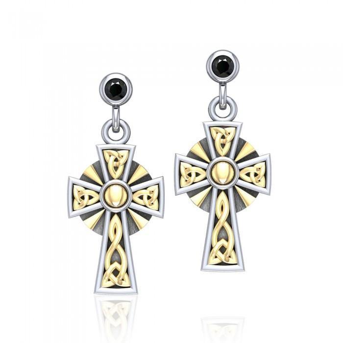 Celtic Cross Silver & Gold Earrings MER700