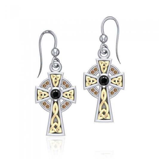 Celtic Cross Silver & Gold Earrings MER701
