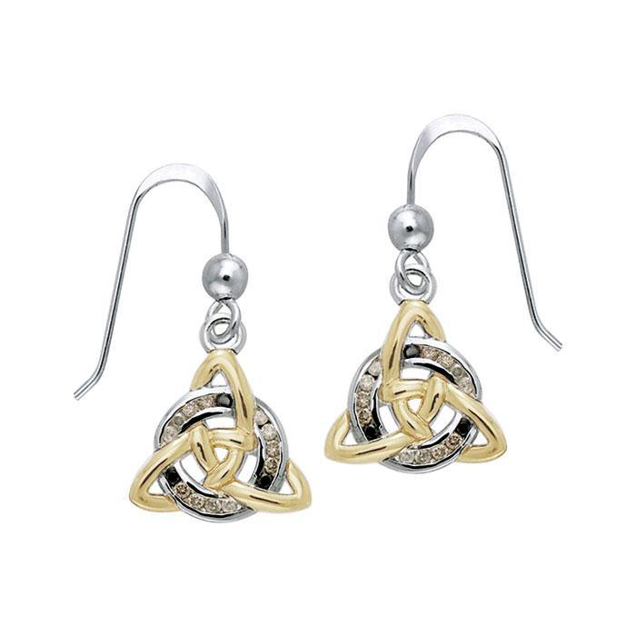 Celtic Triquetra Silver and Gold Earrings with Gems MER706 Earrings