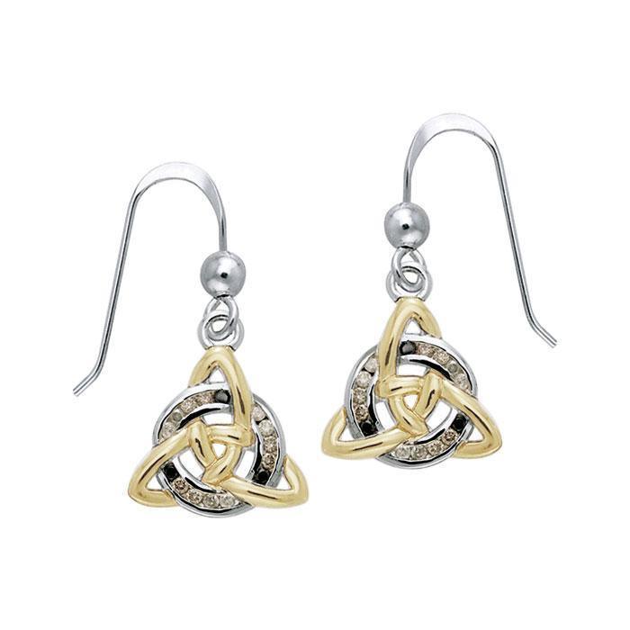 Celtic Triquetra Silver and Gold Earrings with Gems MER706 Earrings