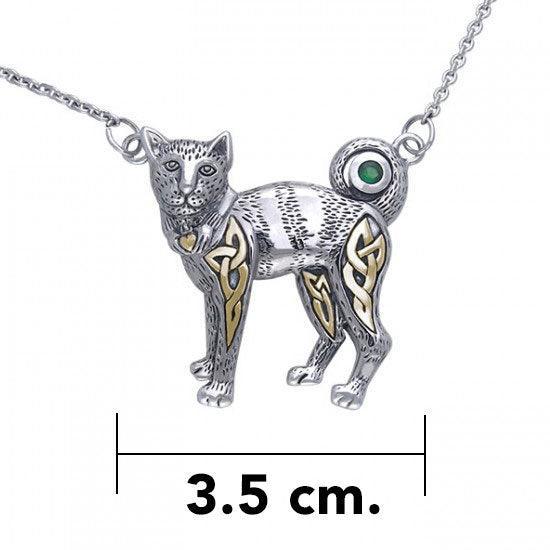 Celtic Cat Silver and Gold Accent Necklace MNC047 - peterstone.dropshipping
