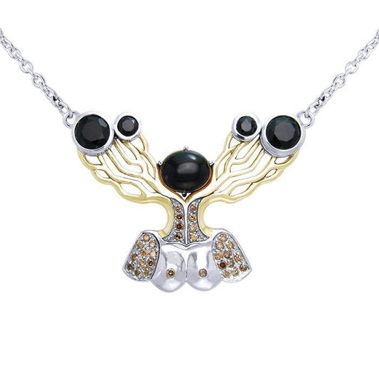 Dali Sterling Silver & Gold Diamond with Black Spinel Necklace MNC137