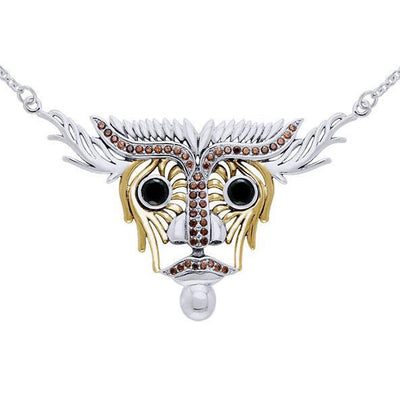Dali-inspired fine Sterling Silver Animal Head Jewelry Necklace in 14k Gold accent