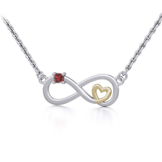 Infinity Heart Silver and Gold Necklace with Gemstone MNC485 - Peter Stone Wholesale
