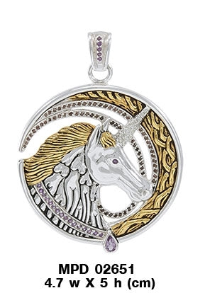 Dali-inspired fine Sterling Silver Jewelry Unicorn Pendant in 18k Gold accent MPD2651
