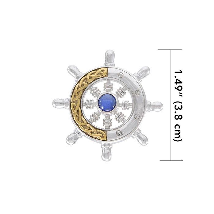 Continuing the sea journey with Celtic ship wheel ~ Sterling Silver pendant 14k gold Celtic knotwork accent and gemstone MPD069 Pendant