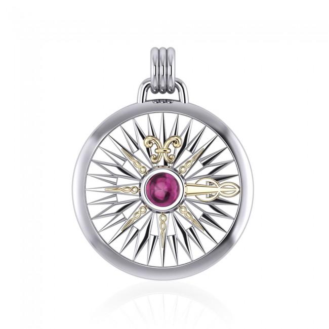 Guided by the Celtic Fleur de Lis Compass ~ Sterling Silver Pendant Jewelry with 14kt gold accent and gemstones MPD075 Pendant