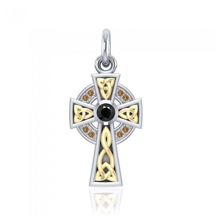 An inspiring crucifix ~ Sterling Silver Jewelry Celtic Cross Pendant with 18k Gold accent MPD1805 Pendant