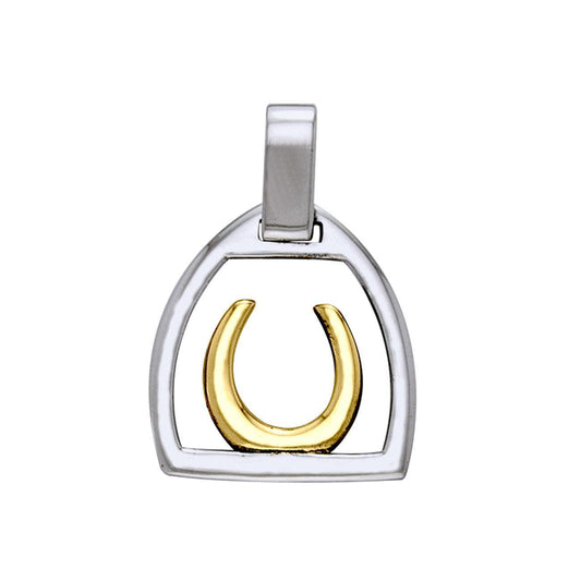 Horseshoe Stirrup Silver with 14k gold accents Pendant MPD2249 - peterstone.dropshipping