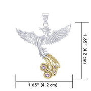 Soar as high as the Flying Phoenix ~ Sterling Silver Jewelry Pendant with 14k Gold and Crystal Accents MPD2912 Pendant