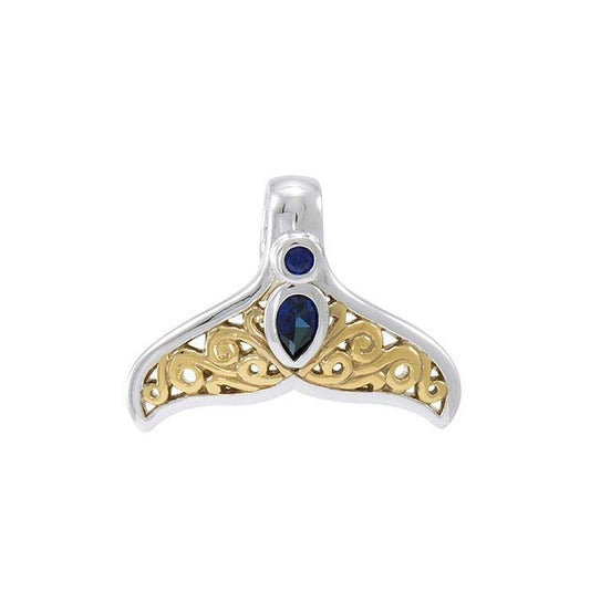 Filigree Whale Tail With Gemstone Gold Accent Sterling Silver Pendant MPD3798 - Wholesale Jewelry