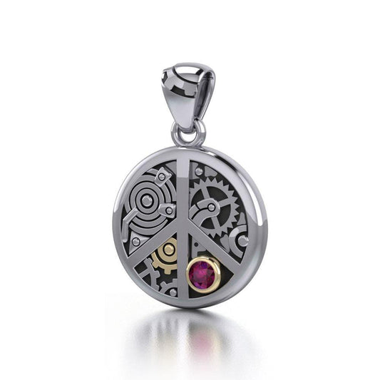 Peace Symbol Steampunk Sterling Silver and Gold Accent Pendant MPD3926 Pendant