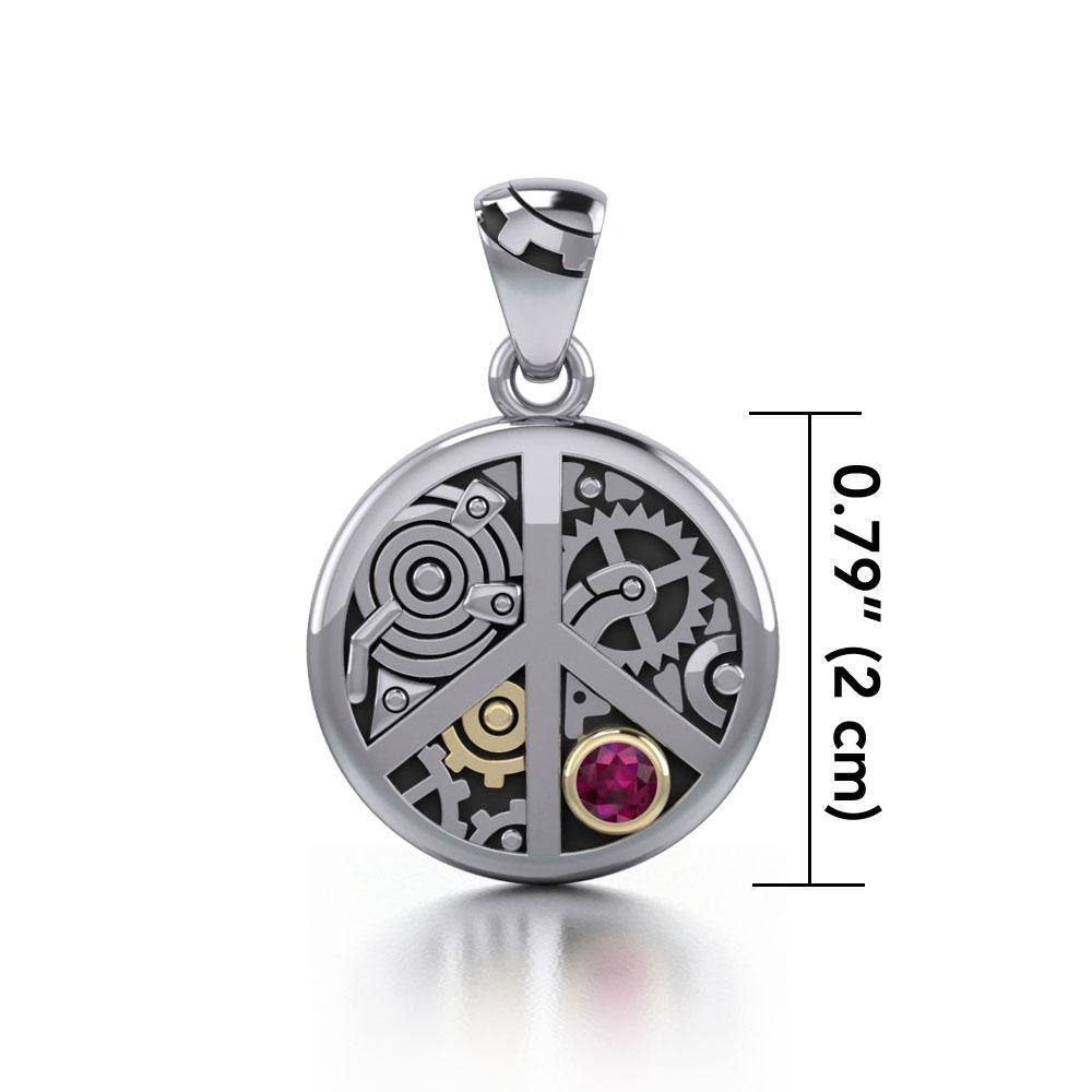 Peace Symbol Steampunk Sterling Silver and Gold Accent Pendant MPD3926 Pendant