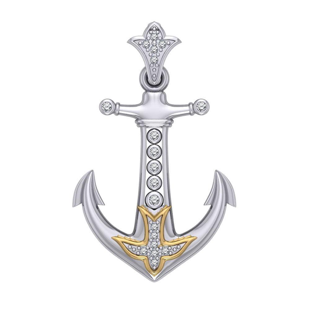 Anchor Gemstone Silver and Gold Accents Pendant MPD4052 - peterstone.dropshipping