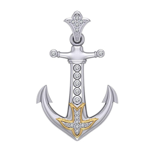 Anchor Gemstone Silver and Gold Accents Pendant MPD4052 - peterstone.dropshipping