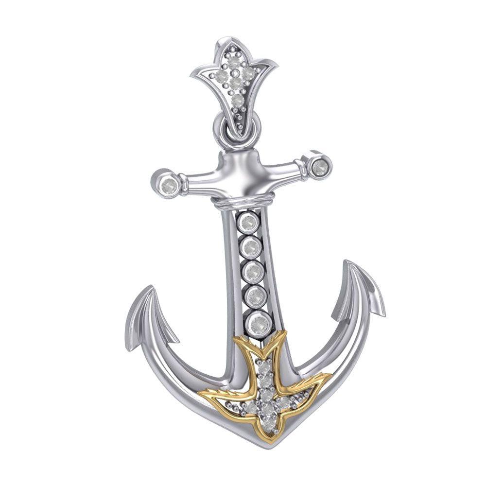 Anchor Gemstone Silver and Gold Accents Pendant MPD4052 - peterstone.dropshipping