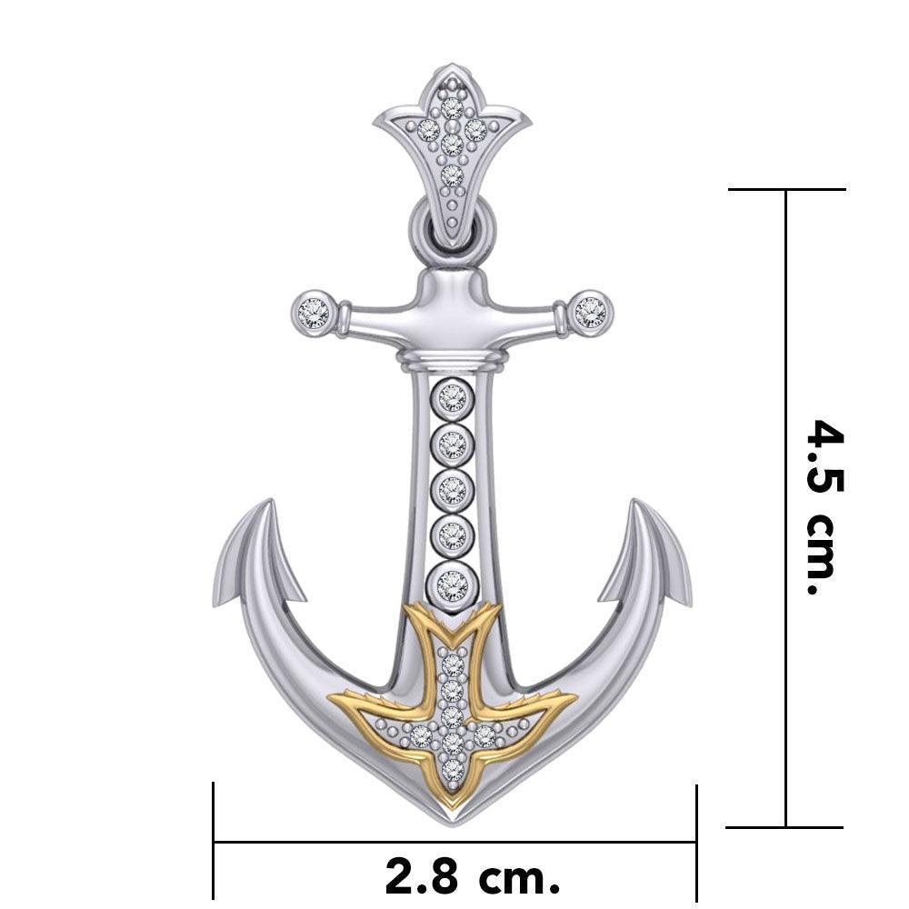 Anchor Gemstone Silver and Gold Accents Pendant MPD4052 - peterstone.dropshipping