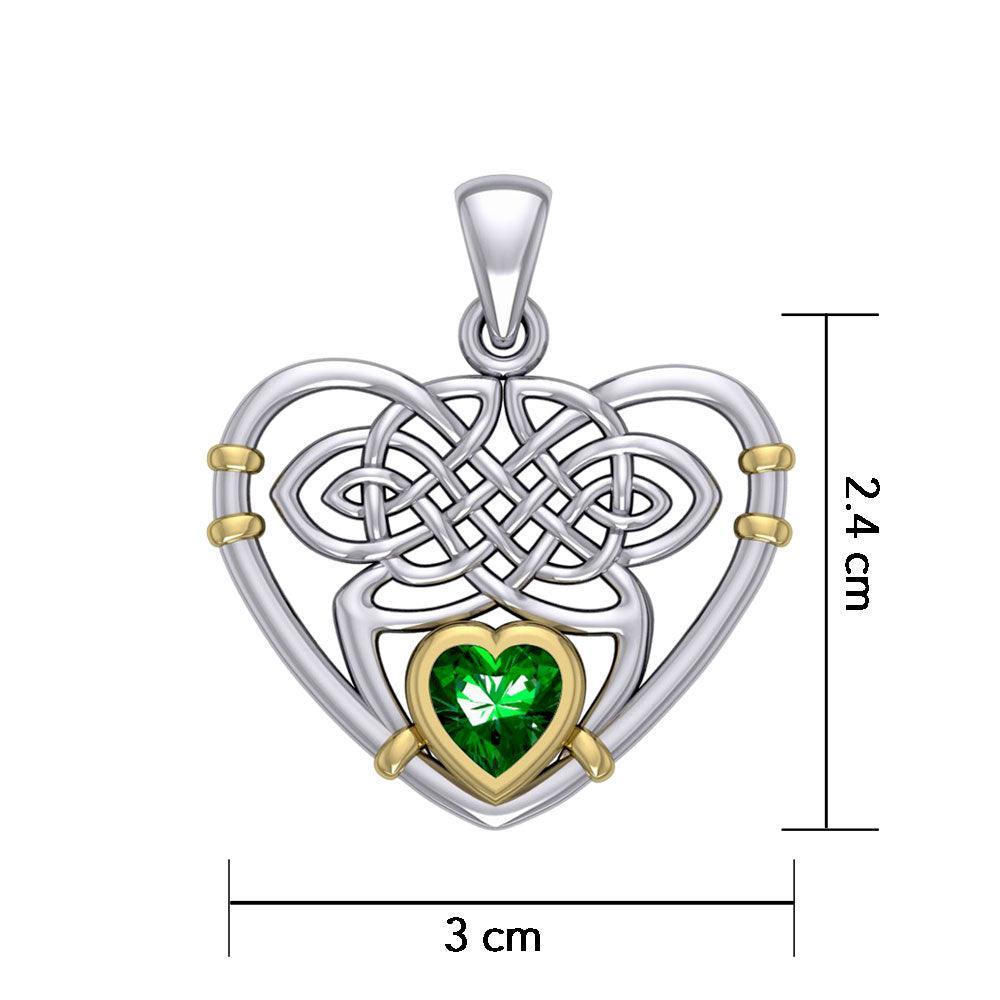 A never-ending weave of eternity in love ~ Celtic Knotwork Heart Sterling Silver Pendant with 14k Gold Accent and Gemstone MPD4665 - peterstone.dropshipping
