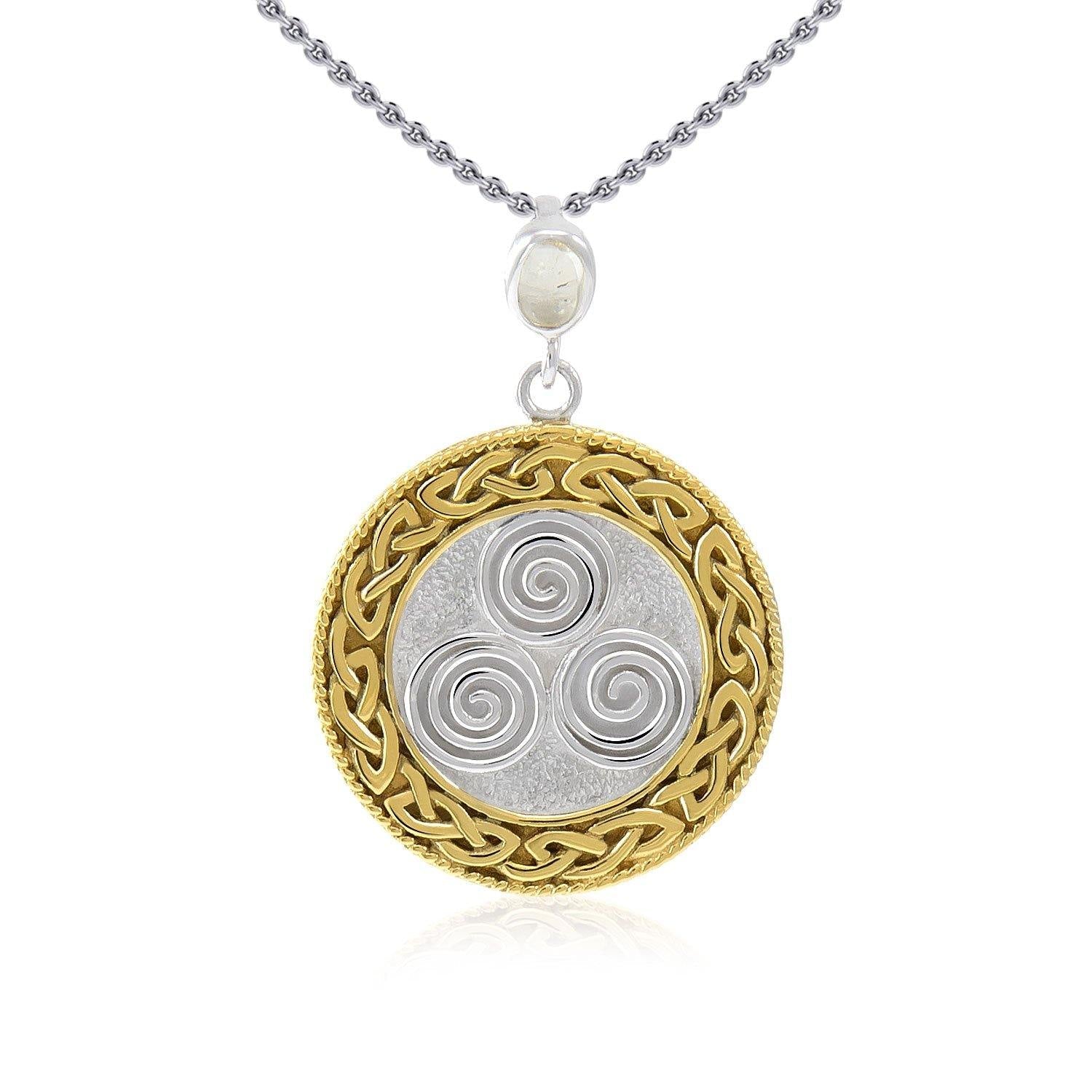 Celtic Triskelion Spiral Choice Spell Silver and Gold Pendant MPD4748 Pendant