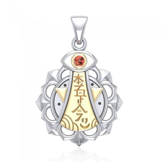Chakra and Reiki Distance Healing Silver and Gold Pendant with Gemstone