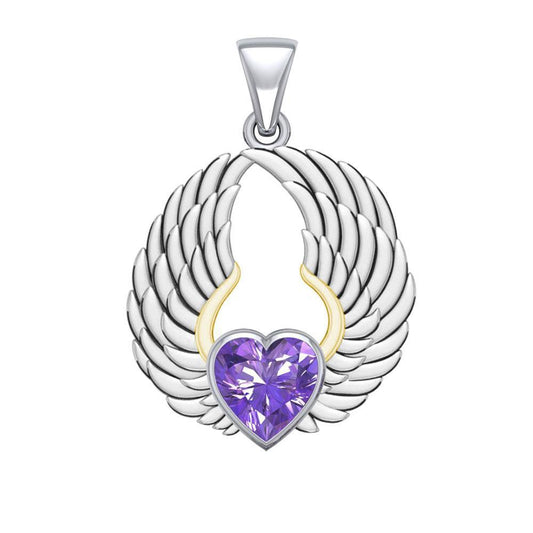 Gemstone Heart and Angel Wings Silver and 14K Gold Plated Pendant MPD5223 - Peter Stone Wholesale