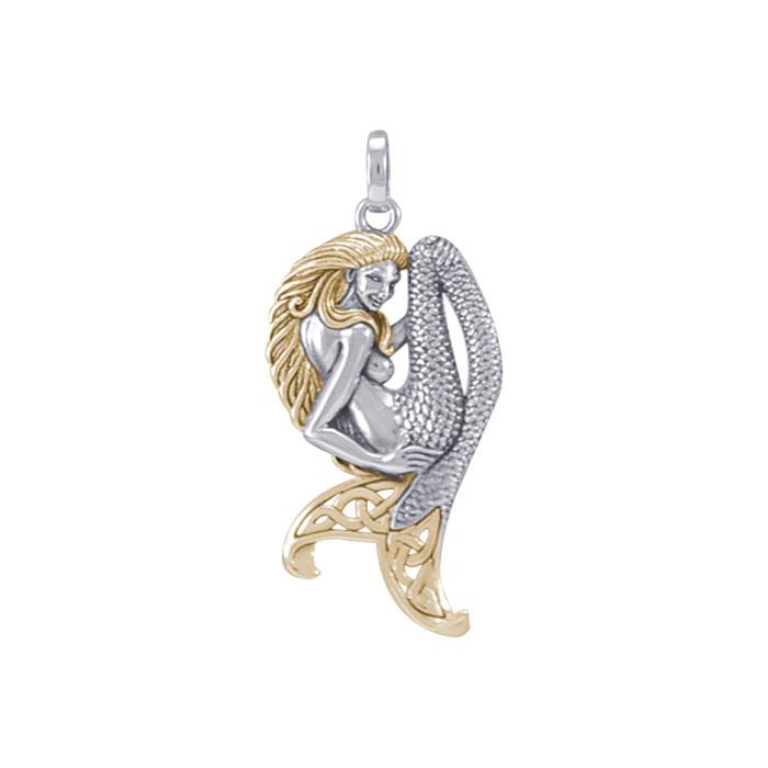 Celtic Mermaid Goddess Sterling Silver and Gold Pendant MPD5256 - Peter Stone Wholesale