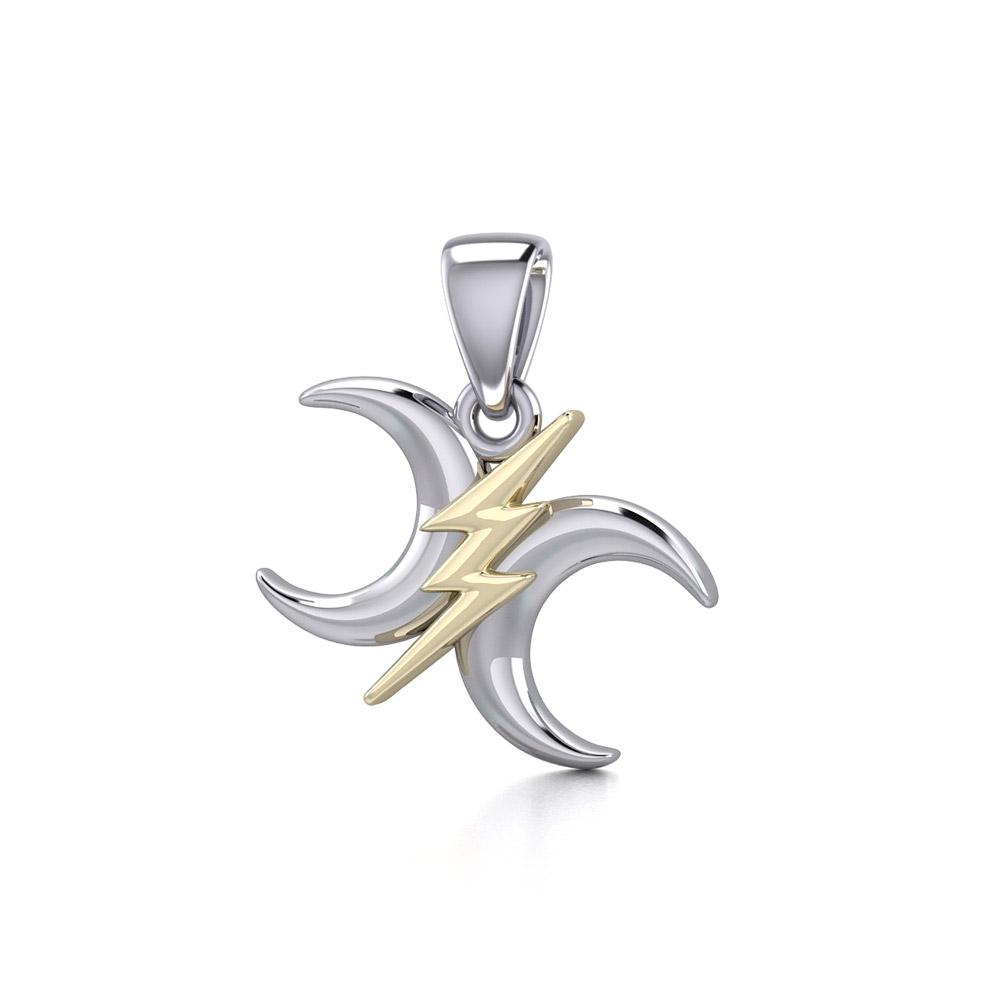 The Diagonal Power Moon Silver and Gold Pendant MPD5259 - Peter Stone Wholesale