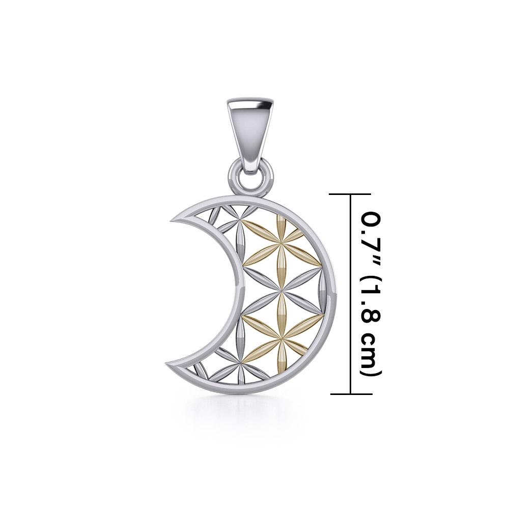 The Flower of Life in Crescent Moon Silver and Gold Pendant MPD5265 - Peter Stone Wholesale