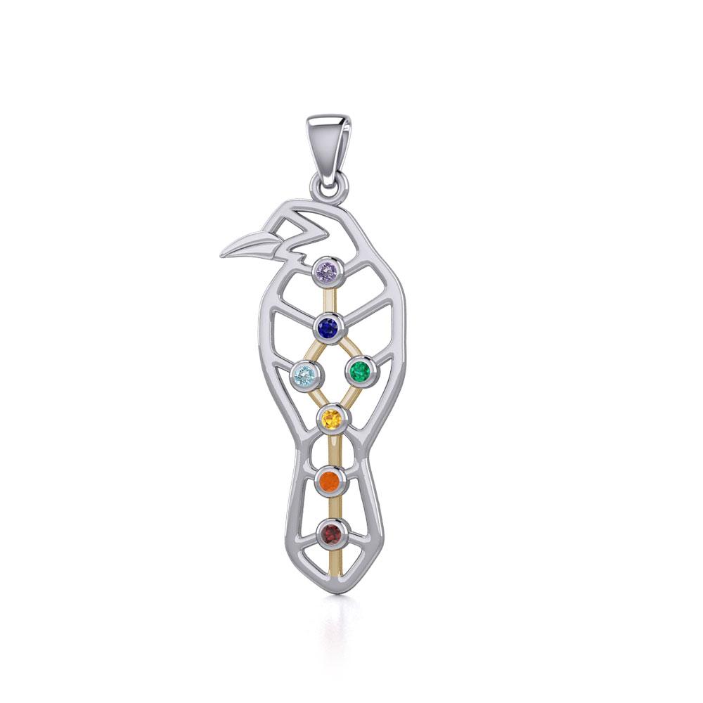 Geometric Raven Silver and Gold Pendant with Chakra Gemstone MPD5277 - Peter Stone Wholesale