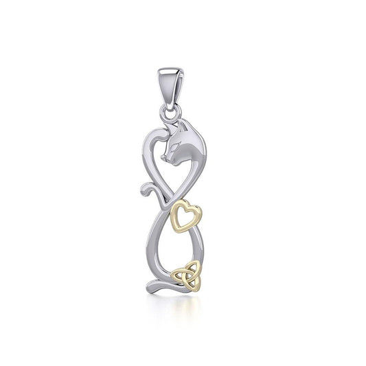Infinity Cat with Heart and Celtic Trinity Knot Silver and Gold Pendant MPD5279 - Peter Stone Wholesale