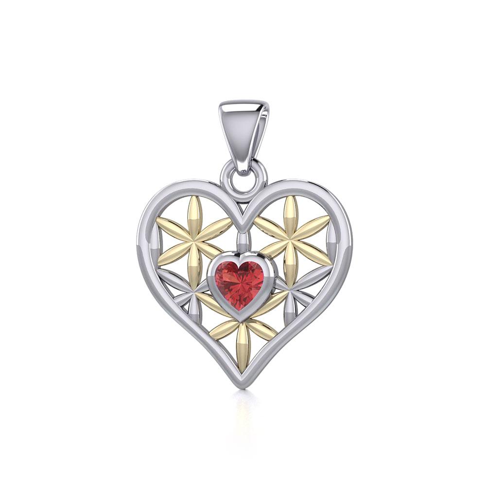Silver and Gold Geometric Heart Flower of Life Pendant with Gemstone MPD5282 - Peter Stone Wholesale