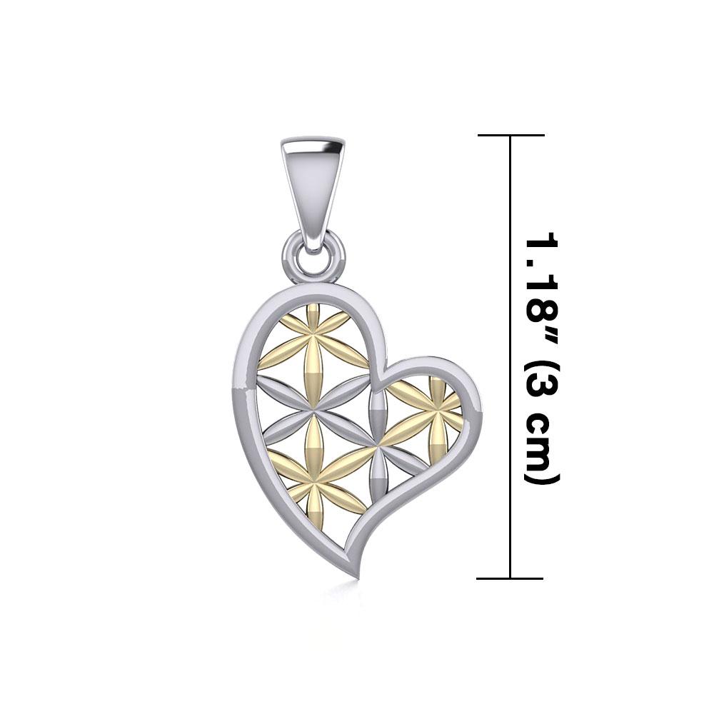 Silver and Gold Heart with Flower of Life Pendant MPD5284 - Peter Stone Wholesale