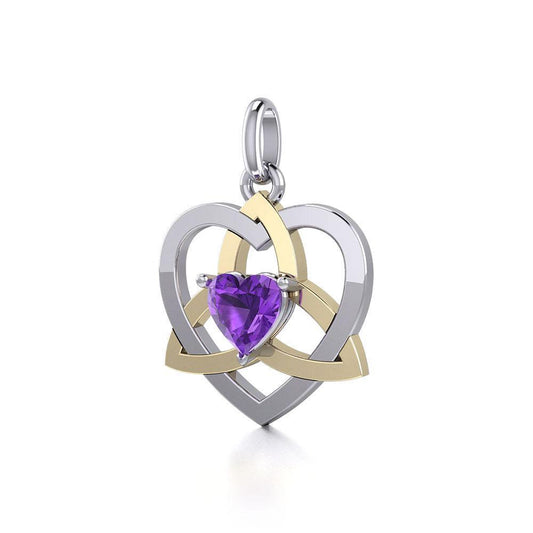 The Celtic Trinity Heart Silver and Gold Pendant with Gemstone MPD5287 - Peter Stone Wholesale