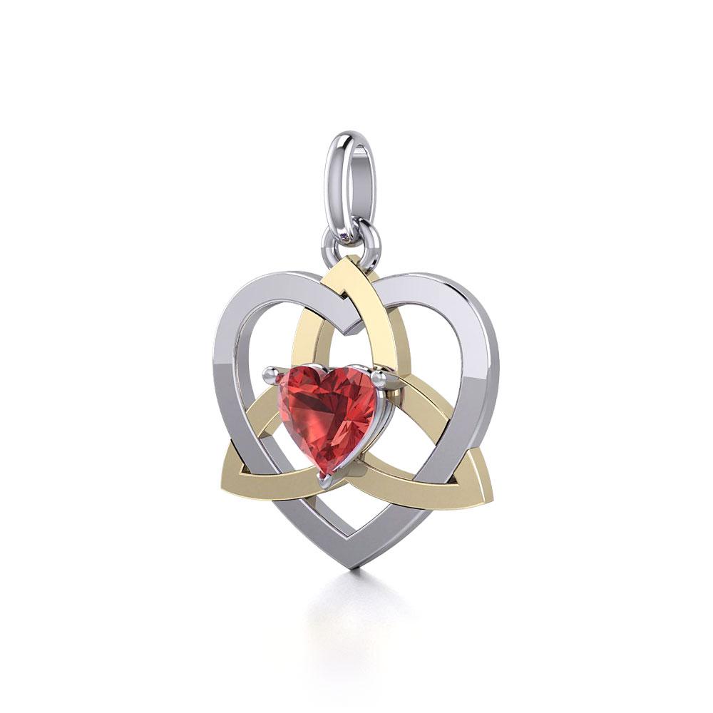 The Celtic Trinity Heart Silver and Gold Pendant with Gemstone MPD5287 - Peter Stone Wholesale