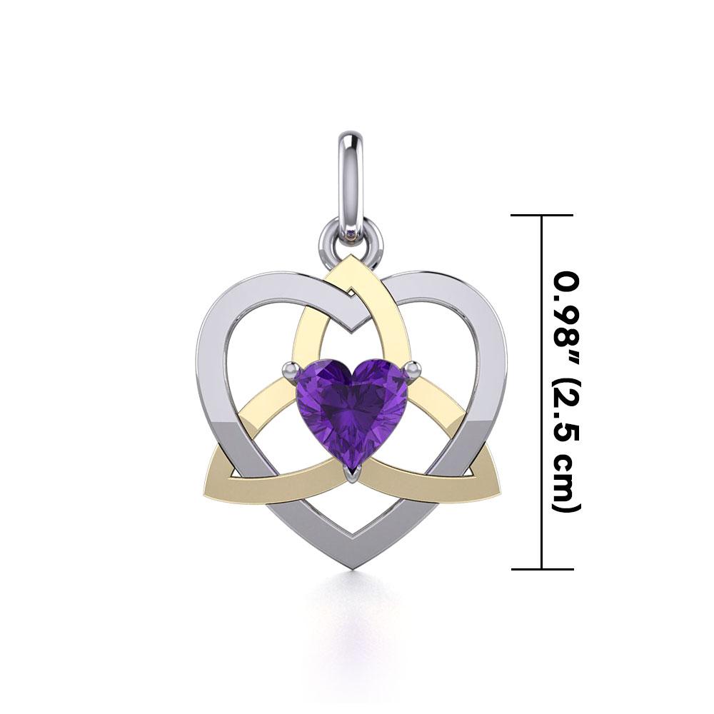 The Celtic Trinity Heart Silver and Gold Pendant with Gemstone MPD5287 - Peter Stone Wholesale